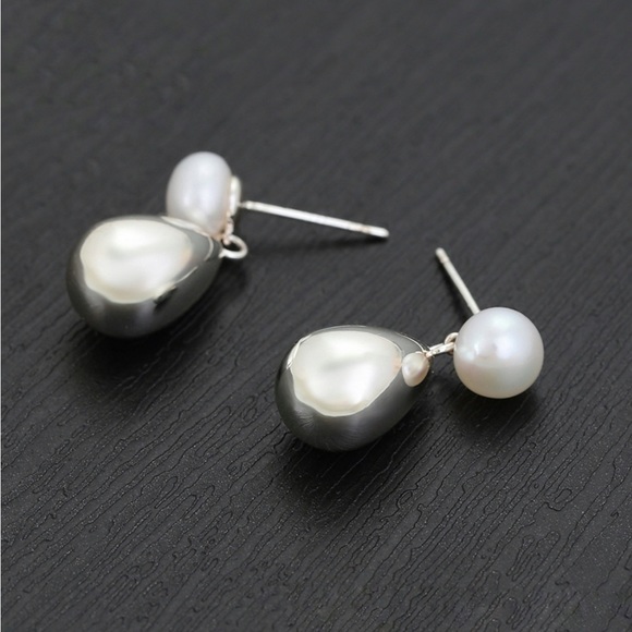 Tear Drop Earrings 925 Sterling Silver Mallorca Pearl Luxury Jewelry - Picture 3 of 10